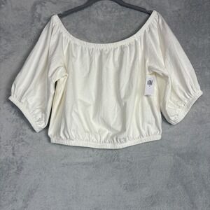 ✨ 2/$35 Old Navy Off The Shoulder Crop Top White Elastic Waist 3/4 Puff Sleeve M